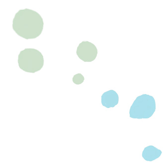 Sechs pastellfarbene Kreise, drei grüne und drei blaue, die diagonal auf weißem Hintergrund angeordnet sind, vermitteln Frische - ideal für die Präsentation regionaler Produkte im Eventcatering.